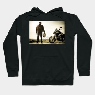 Biker on a misty sunset Hoodie